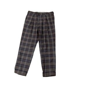 Todd Snyder Madison Trousers Plaid Dark Brown Grey Virgin Wool cuffed Size 34
